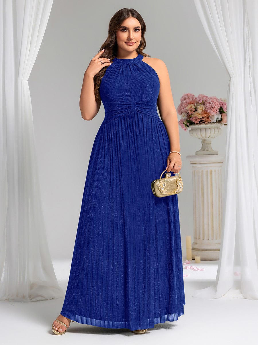 ever EVERLAINE|Halter Neck Pleated Glittery Formal Evening Dress with Empire Waist