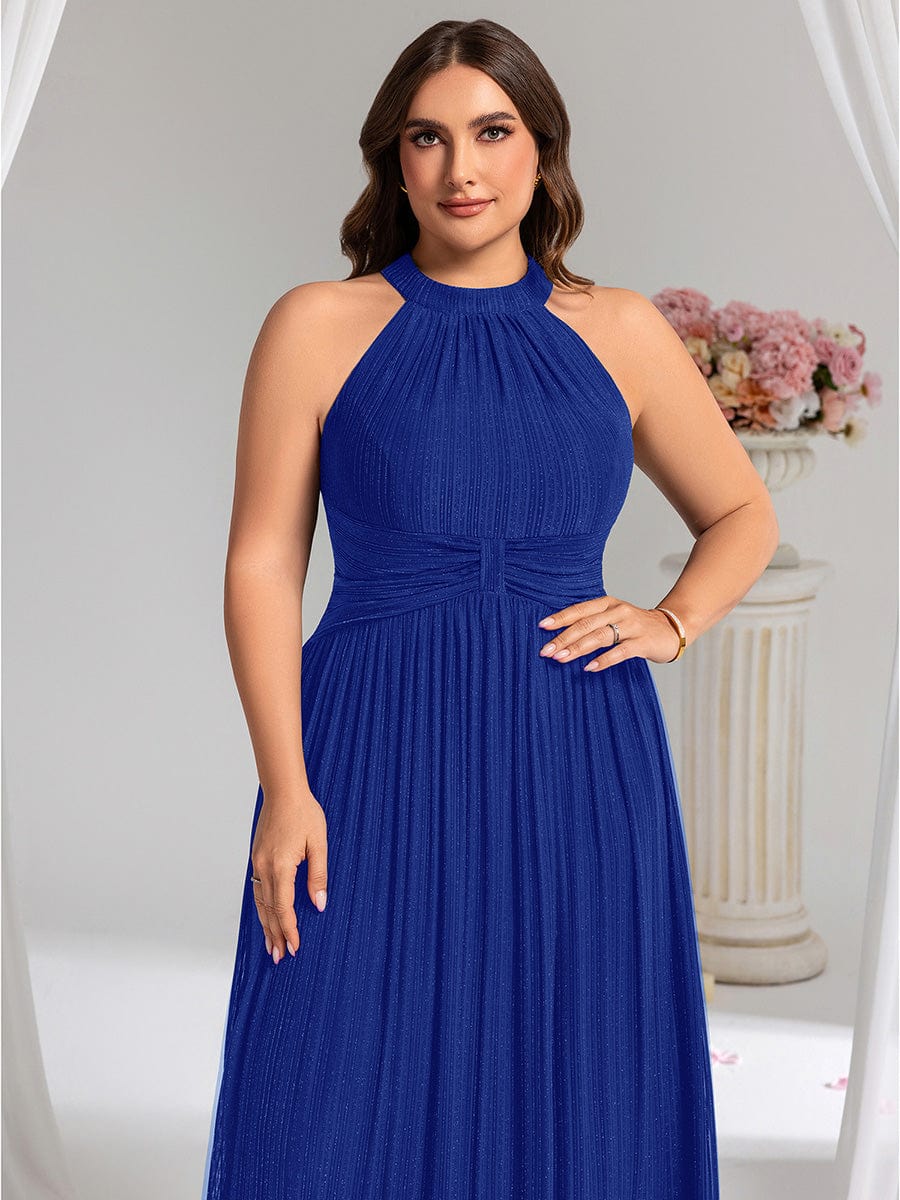 ever EVERLAINE|Halter Neck Pleated Glittery Formal Evening Dress with Empire Waist