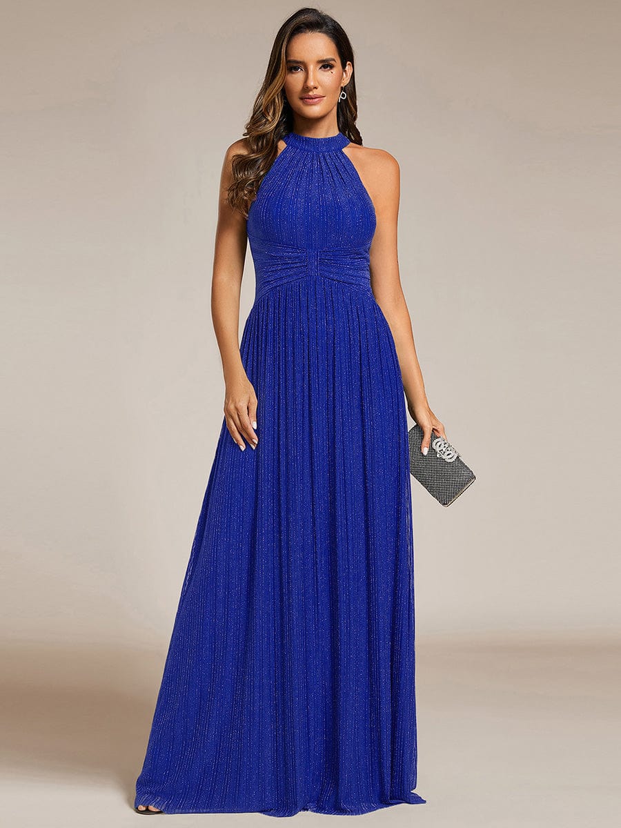 ever EVERLAINE|Halter Neck Pleated Glittery Formal Evening Dress with Empire Waist