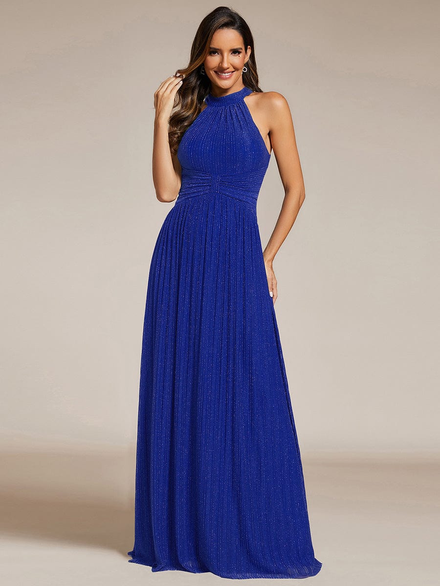 ever EVERLAINE|Halter Neck Pleated Glittery Formal Evening Dress with Empire Waist