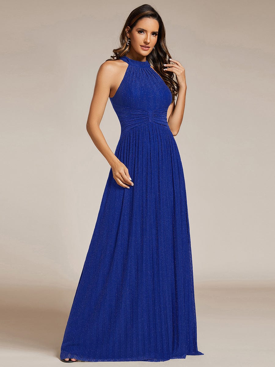 ever EVERLAINE|Halter Neck Pleated Glittery Formal Evening Dress with Empire Waist