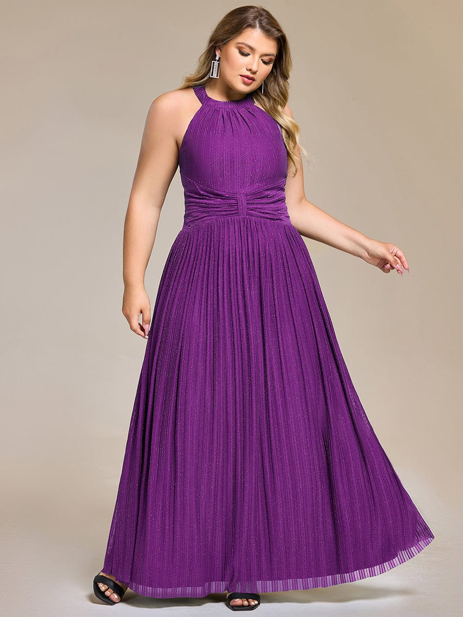 ever EVERLAINE|Halter Neck Pleated Glittery Formal Evening Dress with Empire Waist