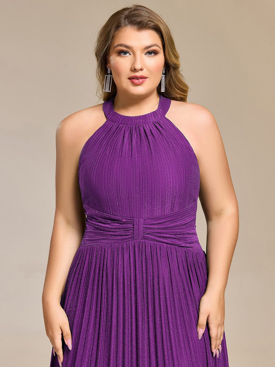 ever EVERLAINE|Halter Neck Pleated Glittery Formal Evening Dress with Empire Waist
