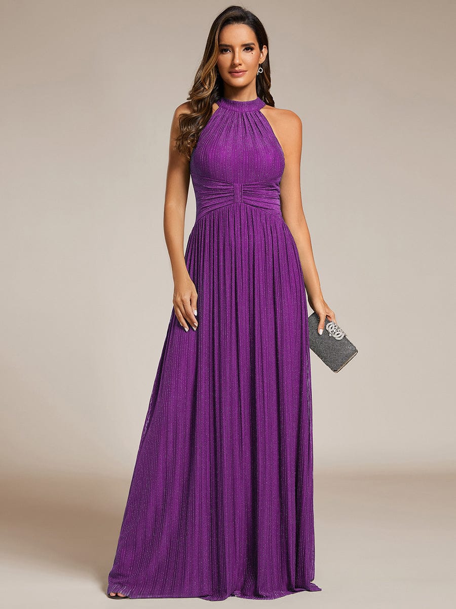 ever EVERLAINE|Halter Neck Pleated Glittery Formal Evening Dress with Empire Waist