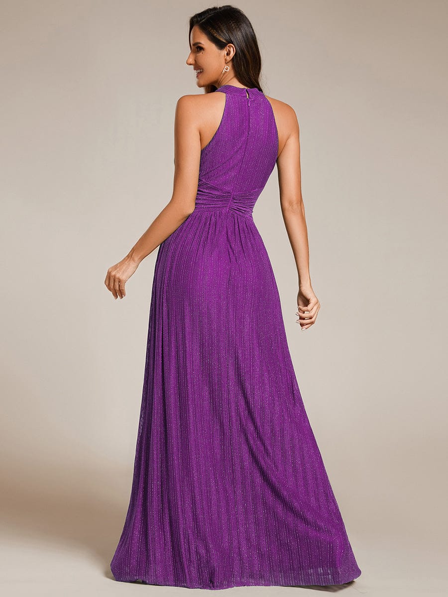 ever EVERLAINE|Halter Neck Pleated Glittery Formal Evening Dress with Empire Waist