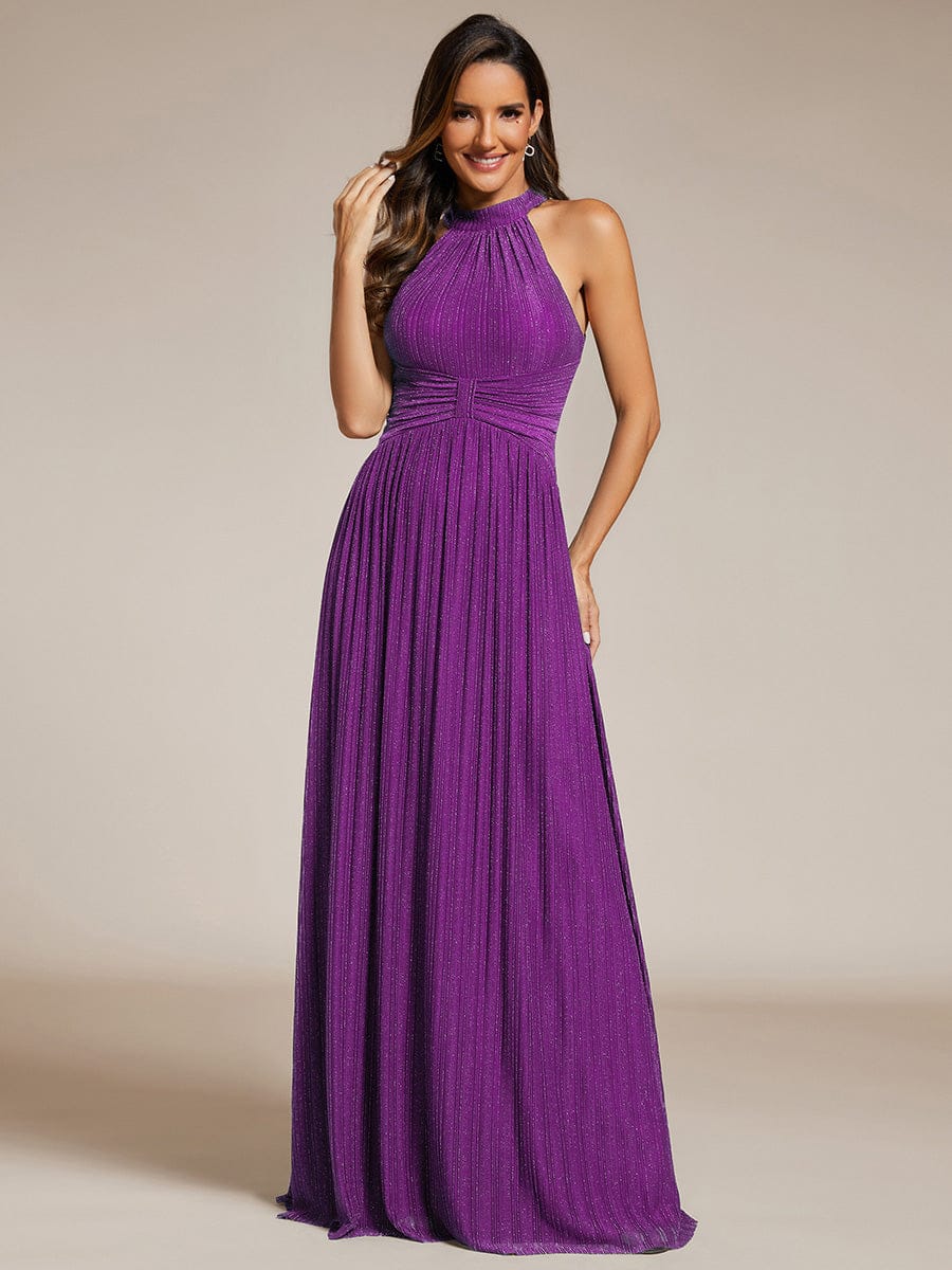 ever EVERLAINE|Halter Neck Pleated Glittery Formal Evening Dress with Empire Waist