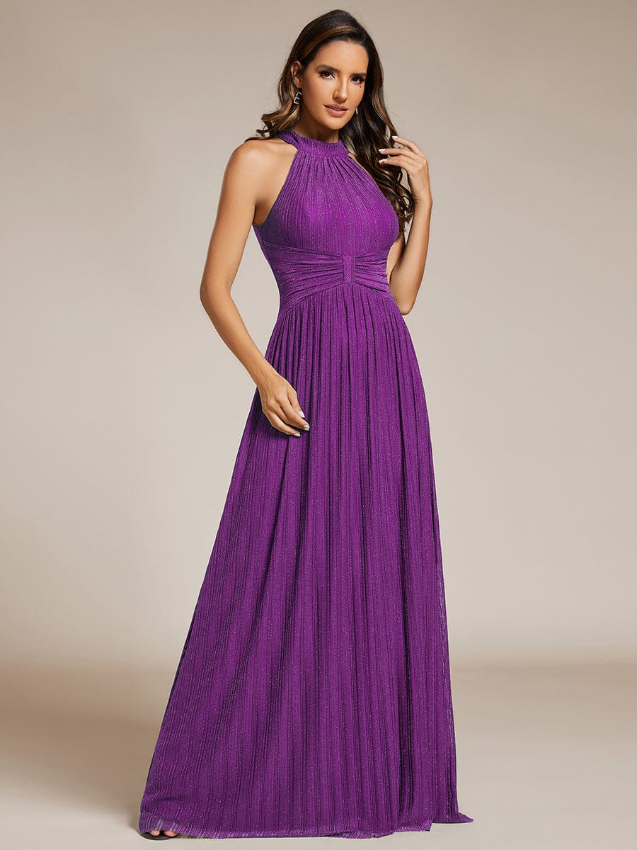 ever EVERLAINE|Halter Neck Pleated Glittery Formal Evening Dress with Empire Waist