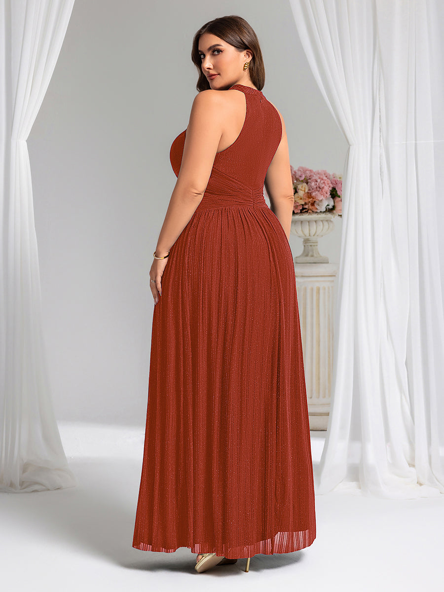 ever EVERLAINE|Halter Neck Pleated Glittery Formal Evening Dress with Empire Waist