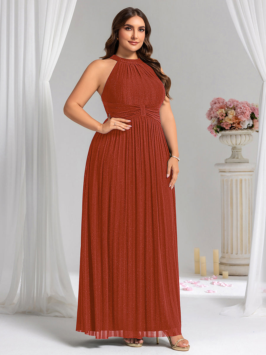 ever EVERLAINE|Halter Neck Pleated Glittery Formal Evening Dress with Empire Waist