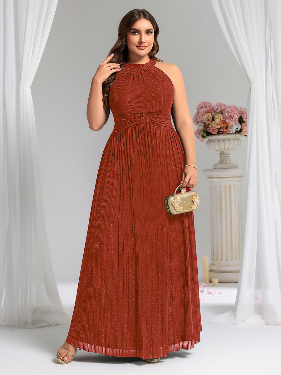 ever EVERLAINE|Halter Neck Pleated Glittery Formal Evening Dress with Empire Waist