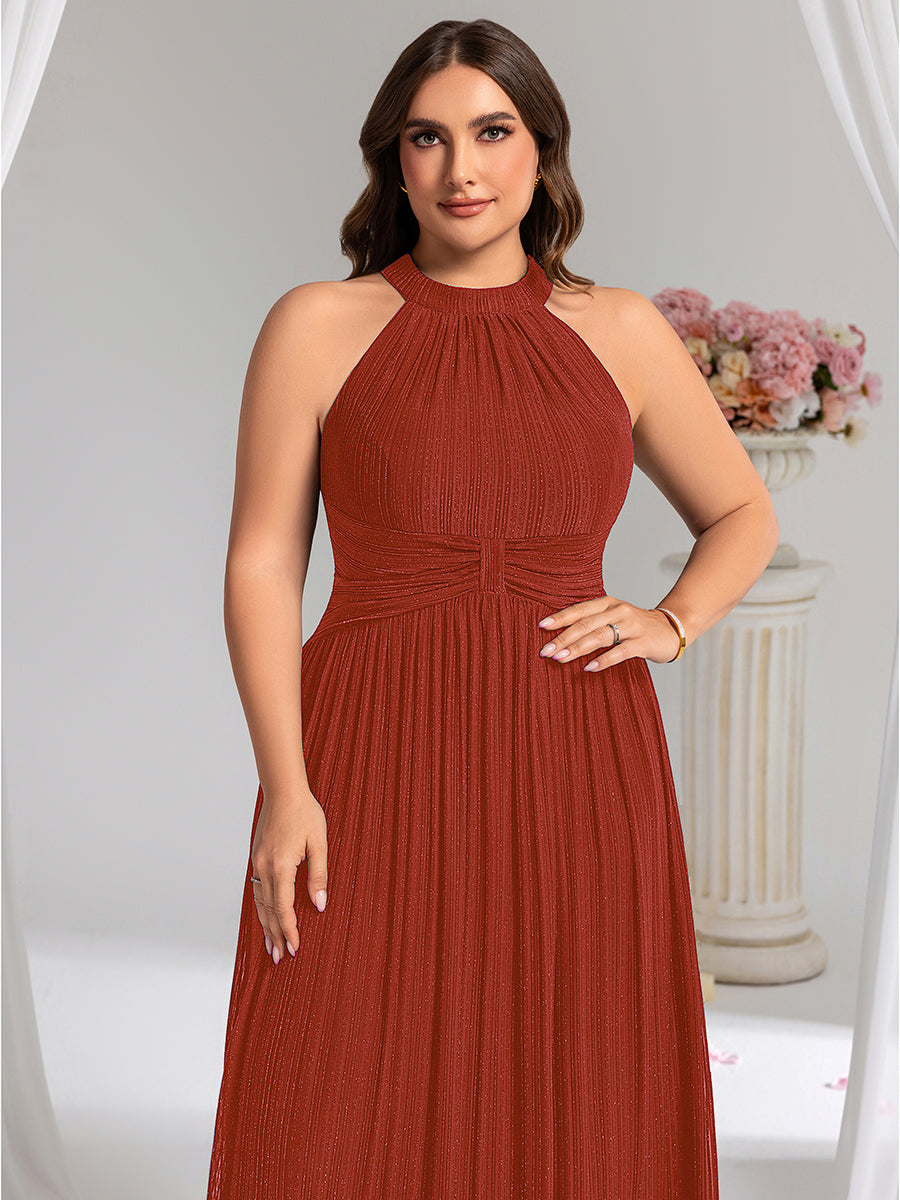 ever EVERLAINE|Halter Neck Pleated Glittery Formal Evening Dress with Empire Waist