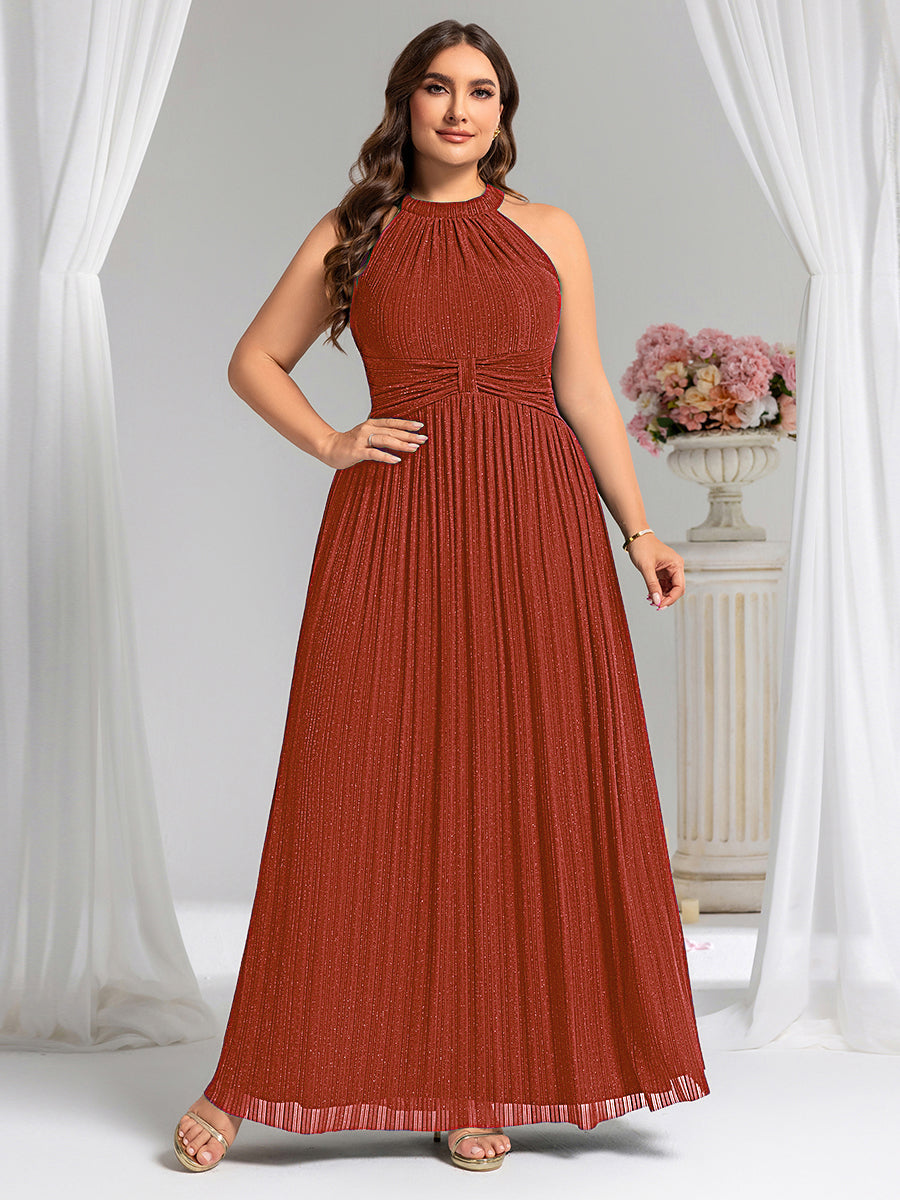 ever EVERLAINE|Halter Neck Pleated Glittery Formal Evening Dress with Empire Waist
