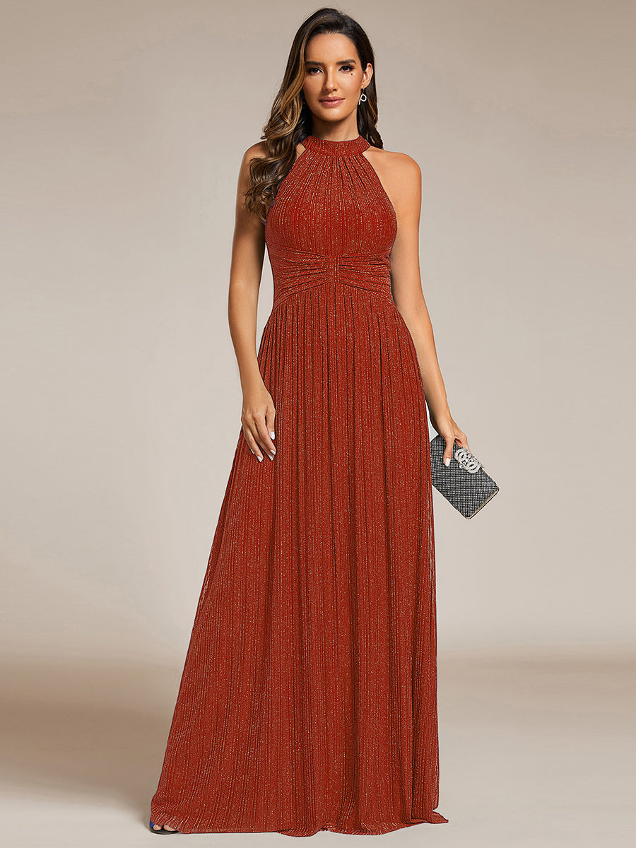 ever EVERLAINE|Halter Neck Pleated Glittery Formal Evening Dress with Empire Waist