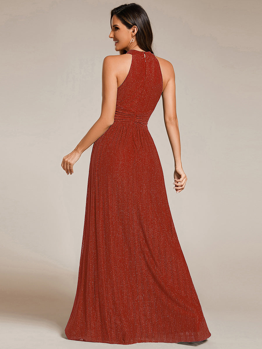 ever EVERLAINE|Halter Neck Pleated Glittery Formal Evening Dress with Empire Waist