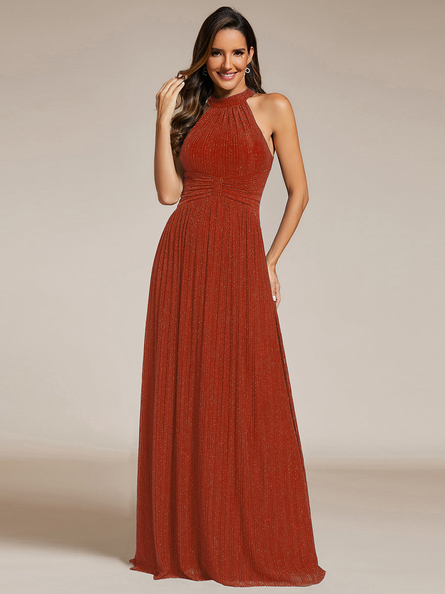 ever EVERLAINE|Halter Neck Pleated Glittery Formal Evening Dress with Empire Waist