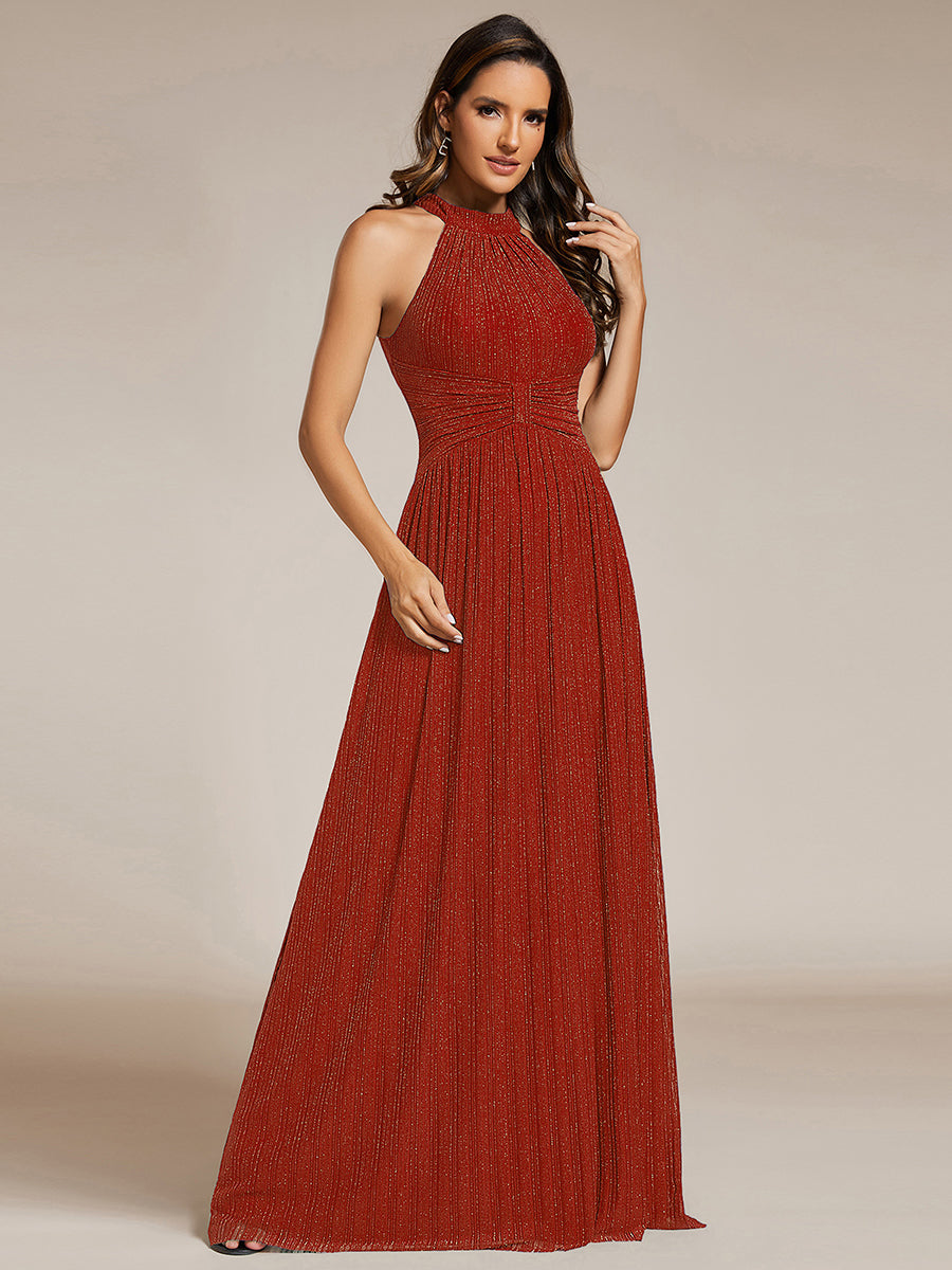 ever EVERLAINE|Halter Neck Pleated Glittery Formal Evening Dress with Empire Waist
