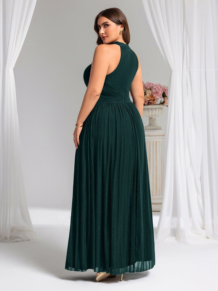 ever EVERLAINE|Halter Neck Pleated Glittery Formal Evening Dress with Empire Waist