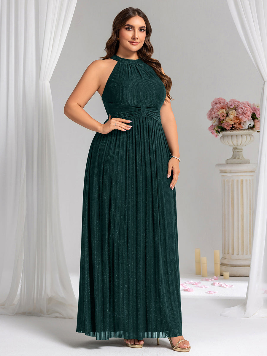 ever EVERLAINE|Halter Neck Pleated Glittery Formal Evening Dress with Empire Waist