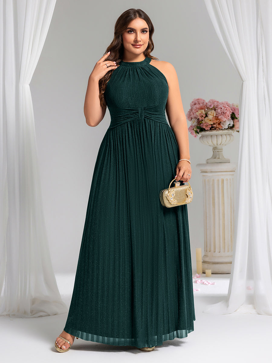 ever EVERLAINE|Halter Neck Pleated Glittery Formal Evening Dress with Empire Waist
