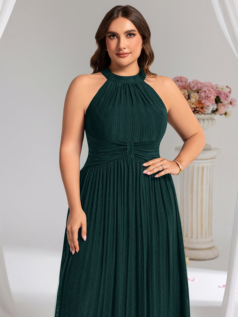 ever EVERLAINE|Halter Neck Pleated Glittery Formal Evening Dress with Empire Waist
