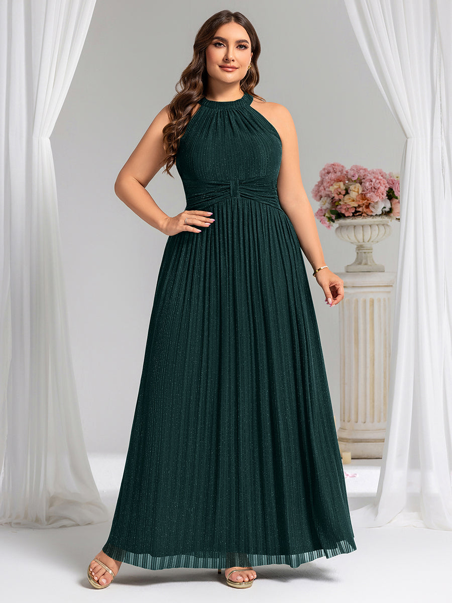ever EVERLAINE|Halter Neck Pleated Glittery Formal Evening Dress with Empire Waist