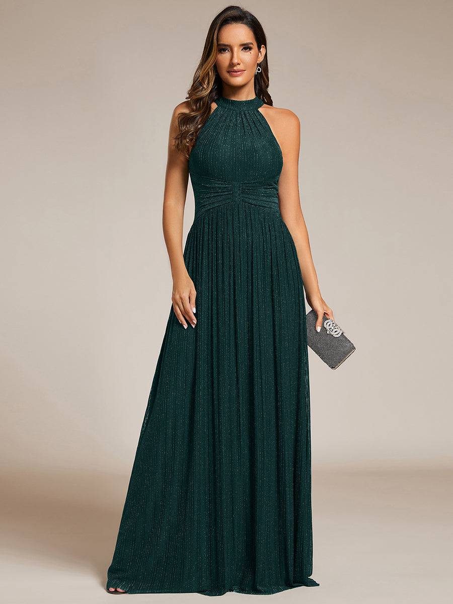 ever EVERLAINE|Halter Neck Pleated Glittery Formal Evening Dress with Empire Waist