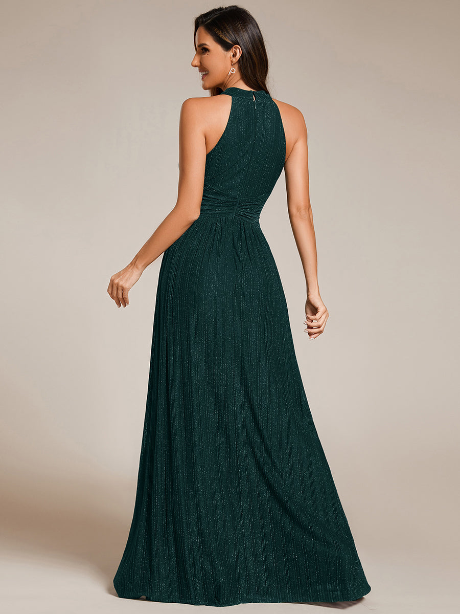 ever EVERLAINE|Halter Neck Pleated Glittery Formal Evening Dress with Empire Waist