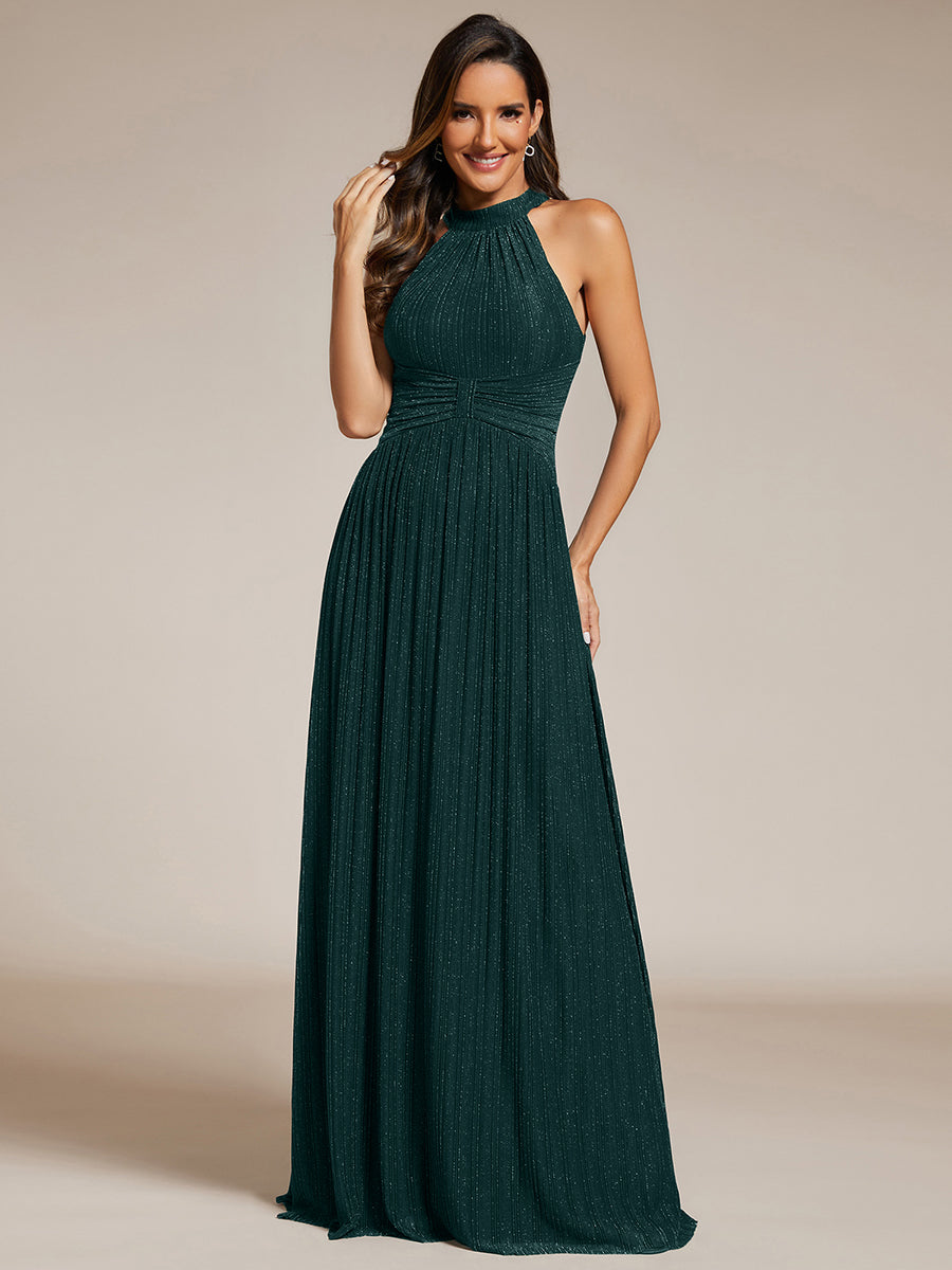 ever EVERLAINE|Halter Neck Pleated Glittery Formal Evening Dress with Empire Waist