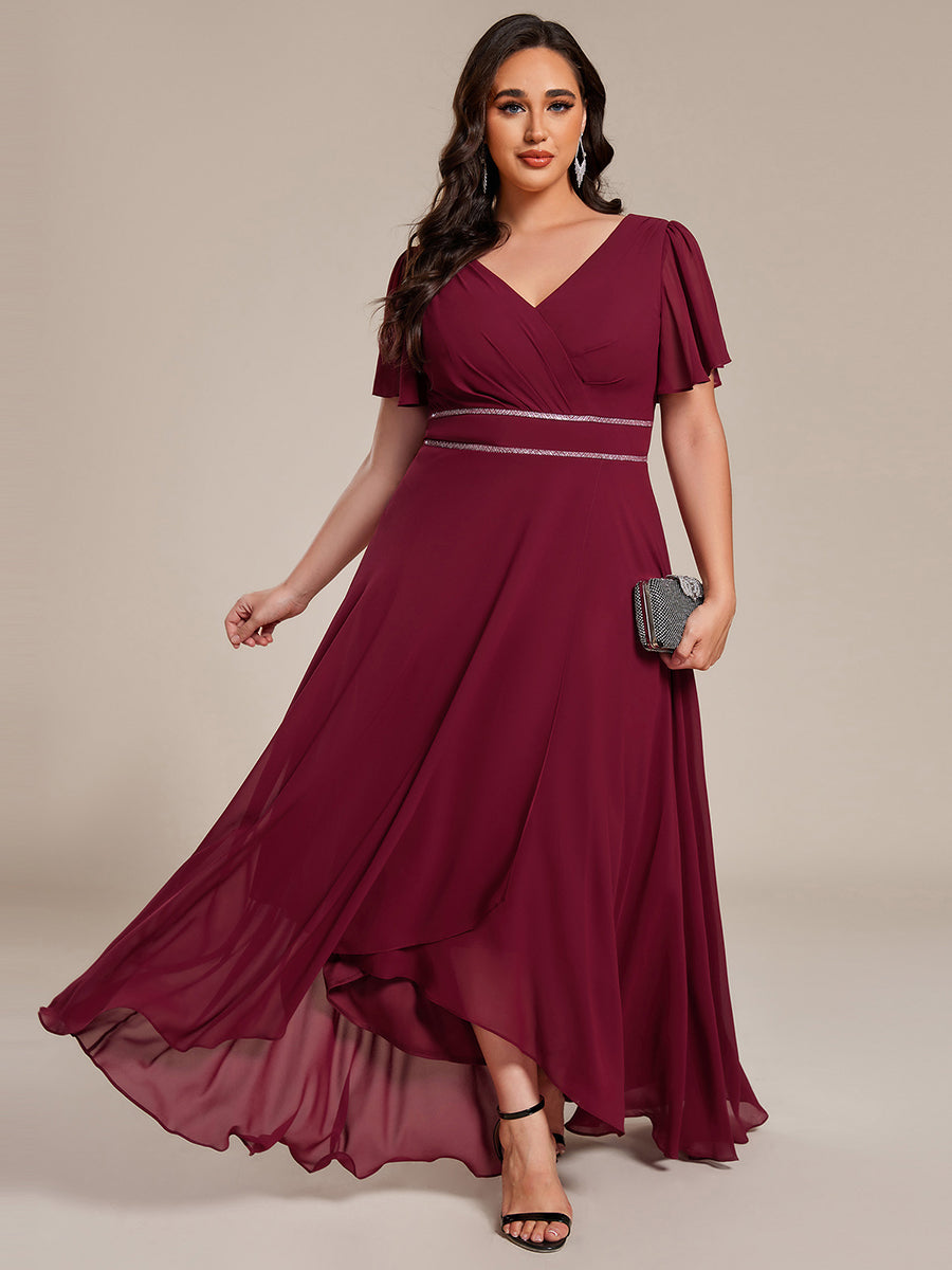 ever DAKOTA|Double V-Neck Waist Trimmed Chiffon Mother of the Bride Dress