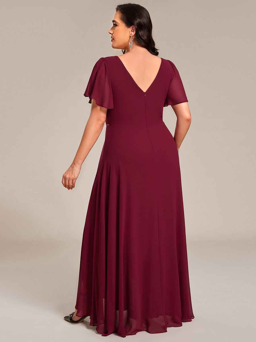 ever DAKOTA|Double V-Neck Waist Trimmed Chiffon Formal Evening Dress