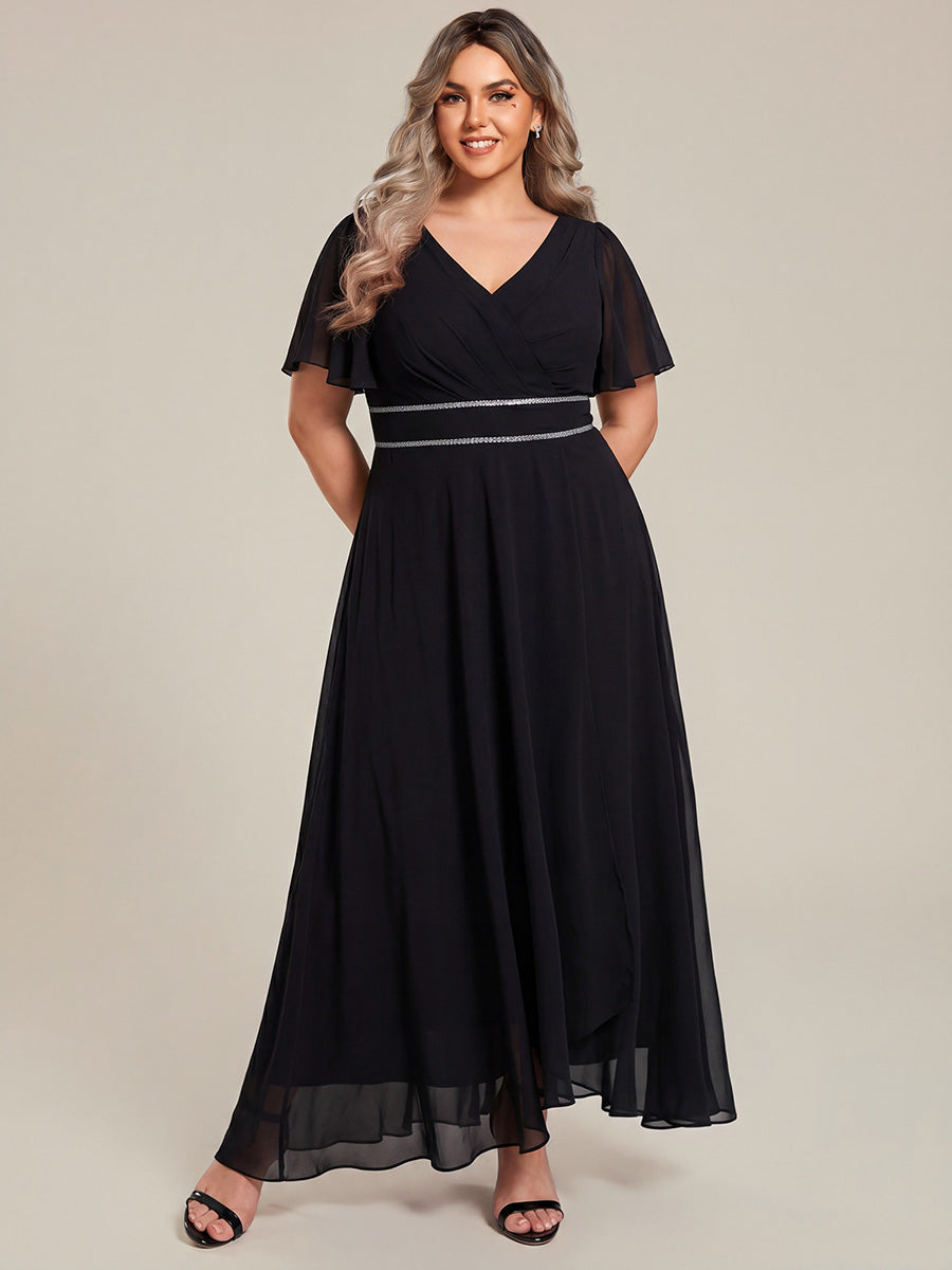 ever DAKOTA|Double V-Neck Waist Trimmed Chiffon Mother of the Bride Dress