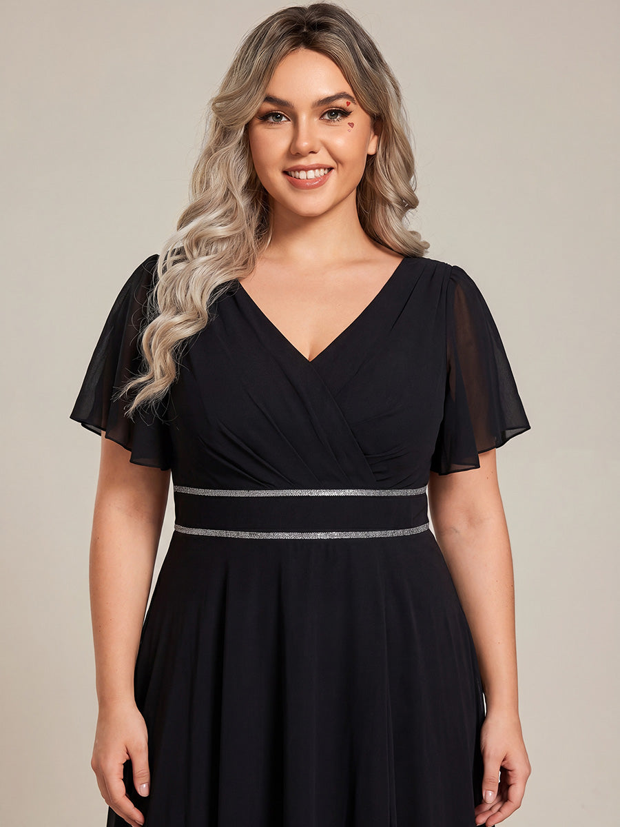 ever DAKOTA|Double V-Neck Waist Trimmed Chiffon Formal Evening Dress