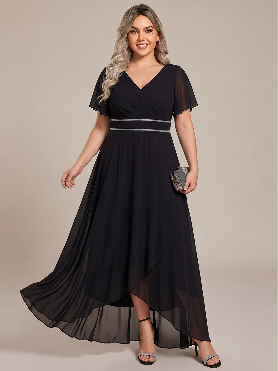ever DAKOTA|Double V-Neck Waist Trimmed Chiffon Formal Evening Dress