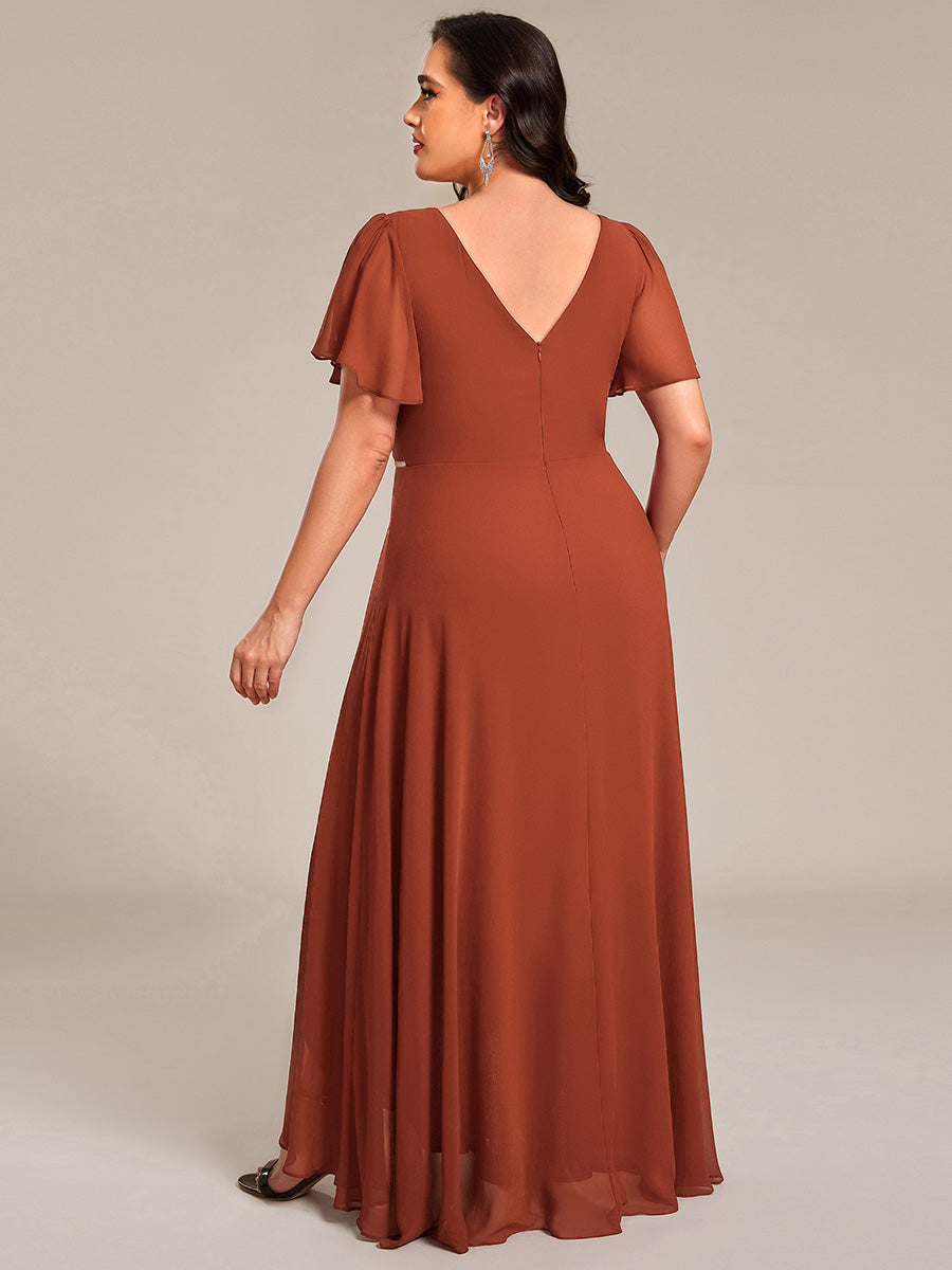 ever DAKOTA|Double V-Neck Waist Trimmed Chiffon Formal Evening Dress