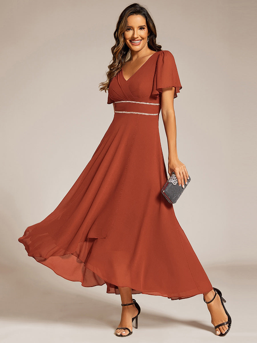 ever DAKOTA|Double V-Neck Waist Trimmed Chiffon Mother of the Bride Dress