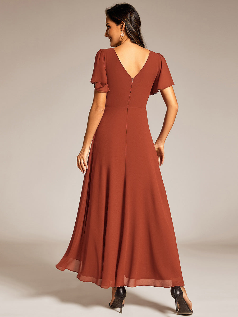 ever DAKOTA|Double V-Neck Waist Trimmed Chiffon Formal Evening Dress