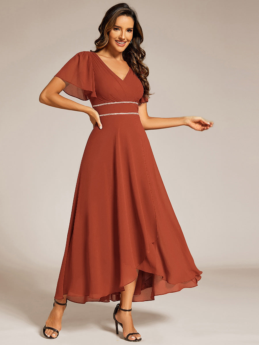 ever DAKOTA|Double V-Neck Waist Trimmed Chiffon Formal Evening Dress