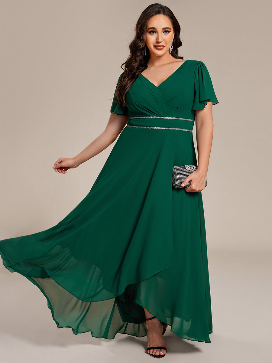 ever DAKOTA|Double V-Neck Waist Trimmed Chiffon Mother of the Bride Dress