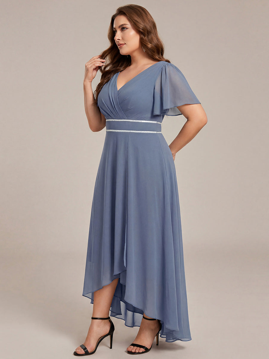 ever DAKOTA|Double V-Neck Waist Trimmed Chiffon Formal Evening Dress