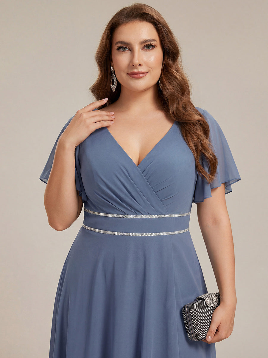 ever DAKOTA|Double V-Neck Waist Trimmed Chiffon Mother of the Bride Dress
