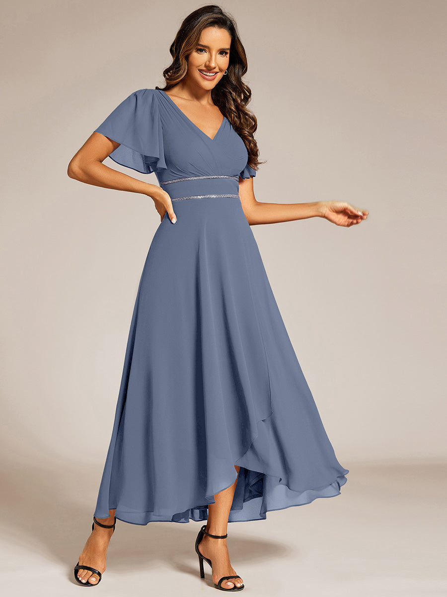 ever DAKOTA|Double V-Neck Waist Trimmed Chiffon Formal Evening Dress