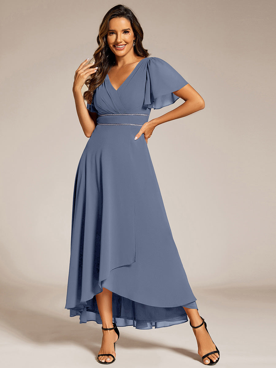 ever DAKOTA|Double V-Neck Waist Trimmed Chiffon Formal Evening Dress