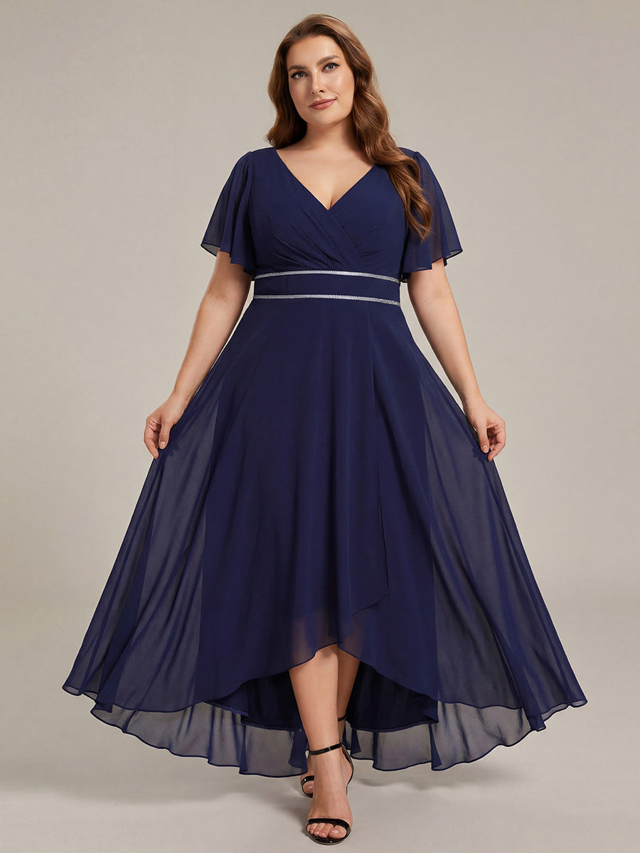 ever DAKOTA|Double V-Neck Waist Trimmed Chiffon Formal Evening Dress