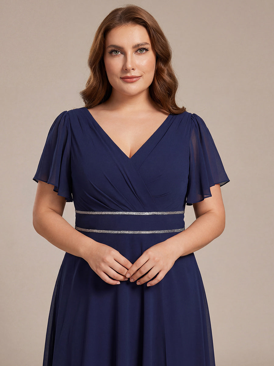ever DAKOTA|Double V-Neck Waist Trimmed Chiffon Mother of the Bride Dress