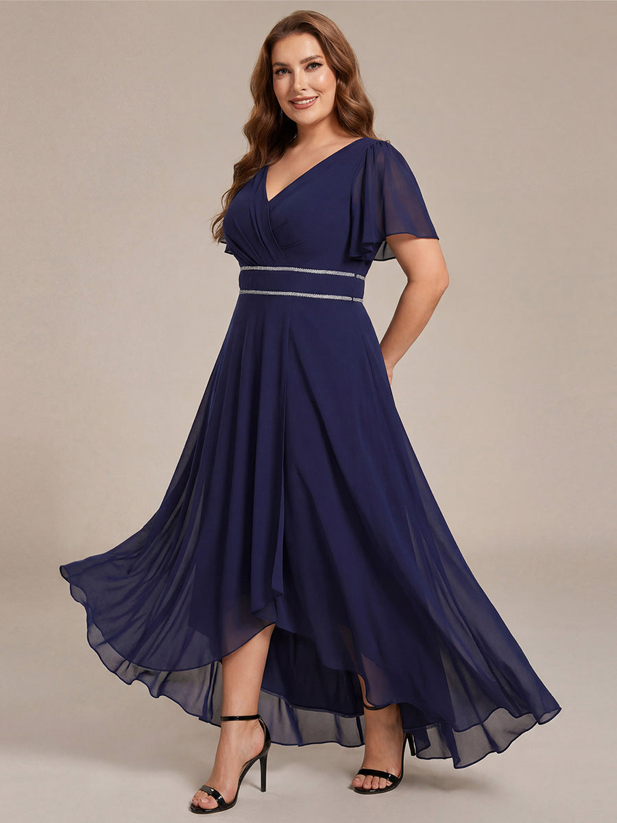 ever DAKOTA|Double V-Neck Waist Trimmed Chiffon Formal Evening Dress