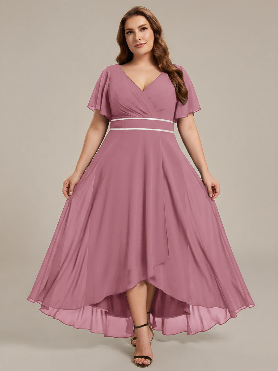 ever DAKOTA|Double V-Neck Waist Trimmed Chiffon Formal Evening Dress