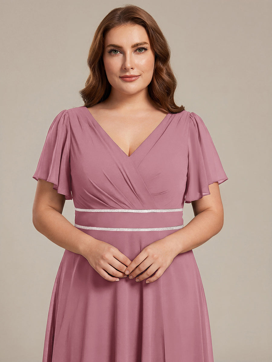 ever DAKOTA|Double V-Neck Waist Trimmed Chiffon Mother of the Bride Dress