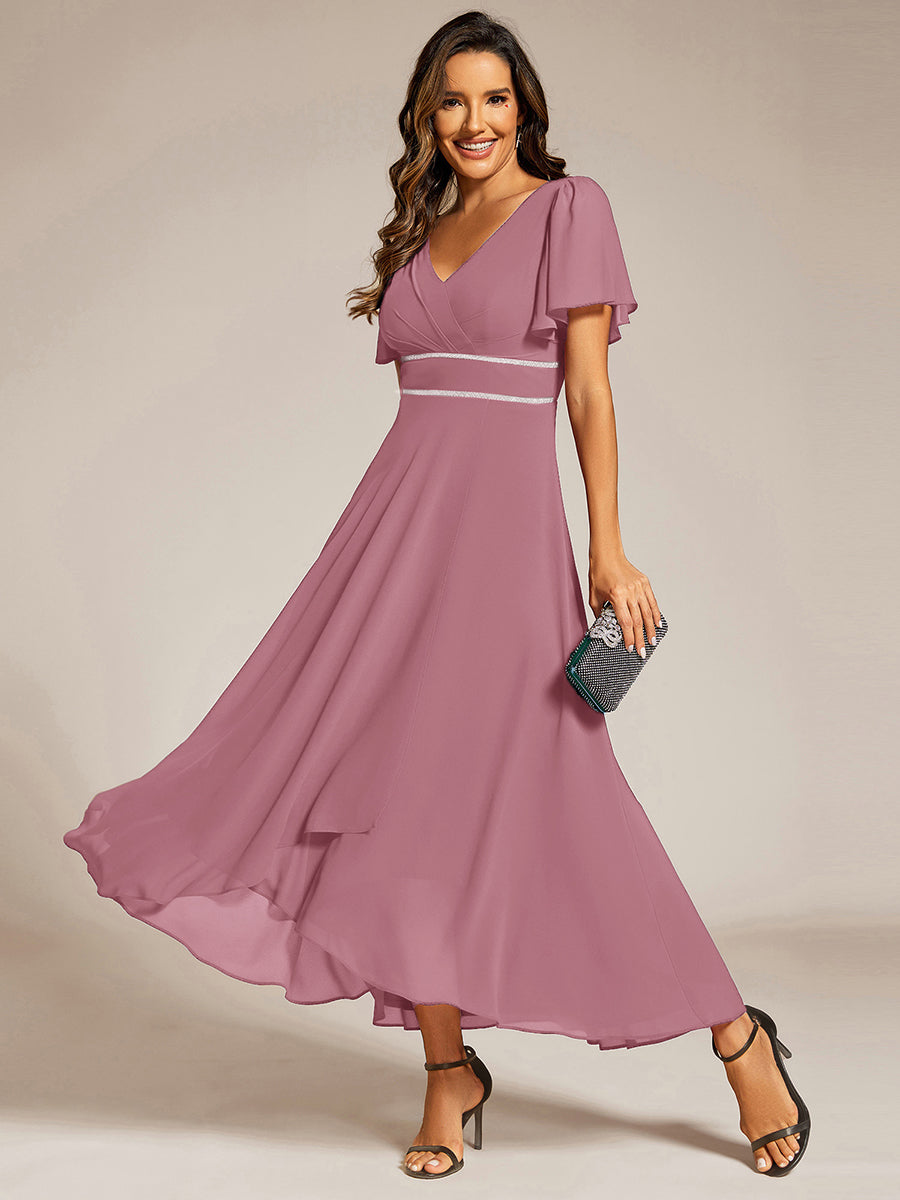 ever DAKOTA|Double V-Neck Waist Trimmed Chiffon Formal Evening Dress