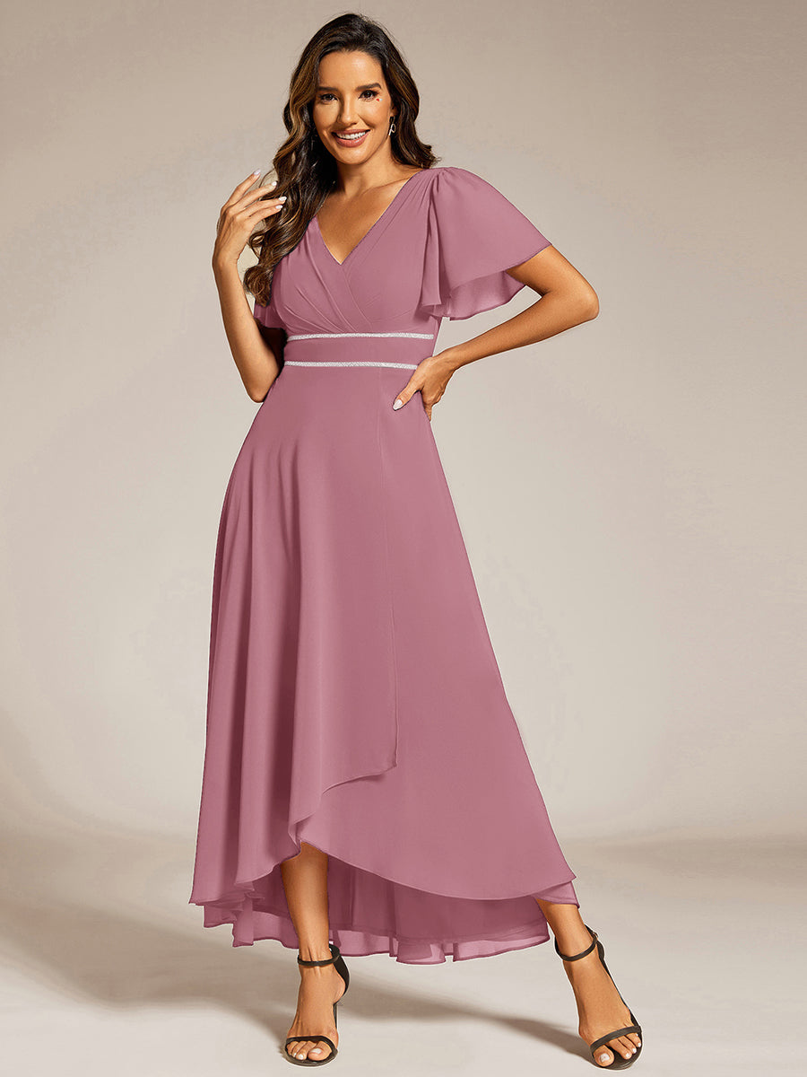 ever DAKOTA|Double V-Neck Waist Trimmed Chiffon Formal Evening Dress
