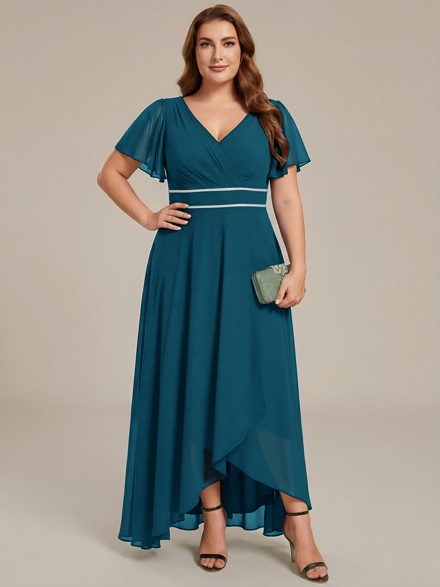 ever DAKOTA|Double V-Neck Waist Trimmed Chiffon Mother of the Bride Dress